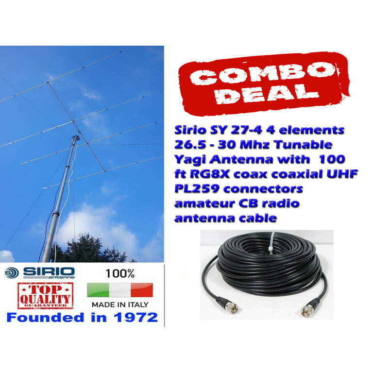 Sirio SY 27-4 4 elements 26.5 to 30 MHz CB/10M Yagi Beam Antenna w/ 100Ft  Coax 