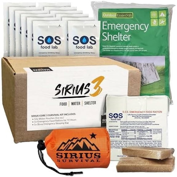 Sirius 3-72 Hour Survival Kit & Emergency Preparedness - Food, Water & Shelter for 72 Hours - 5 Year Shelf Life - Food & Water Rations$$Sport & Recreation Other