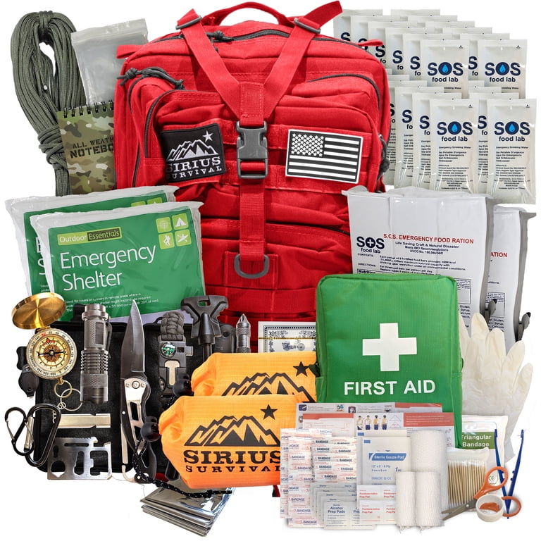 Sirius: Bug Out Bag Starter Kit - 72 Hour Kit for 2 People - Backpack  Survival Kit - 50L Tactical Backpack, US Made Food & Water, Medical  Supplies & Survival Tools - Red - Walmart.com