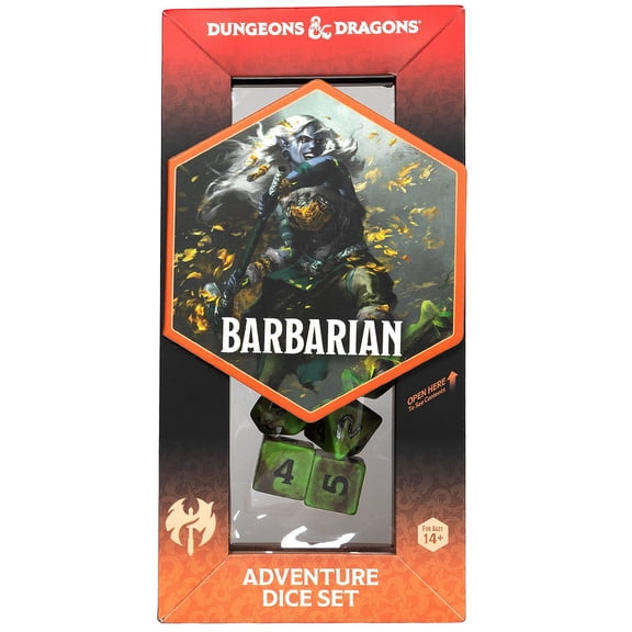 Dungeons & Dragons: D&D Adventure Dice: Barbarian - Green-Brown - 14pc RPG Die Set, Class Symbols, Collectible Roleplaying Game Accessory, Sirius Dice