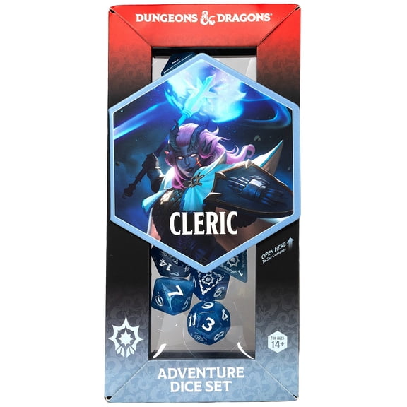 Dungeons & Dragons: D&D Adventure Dice: Cleric - White & Blue - 14pc RPG Die Set, Class Symbols, Collectible, Roleplaying Game Accessory, Sirius Dice