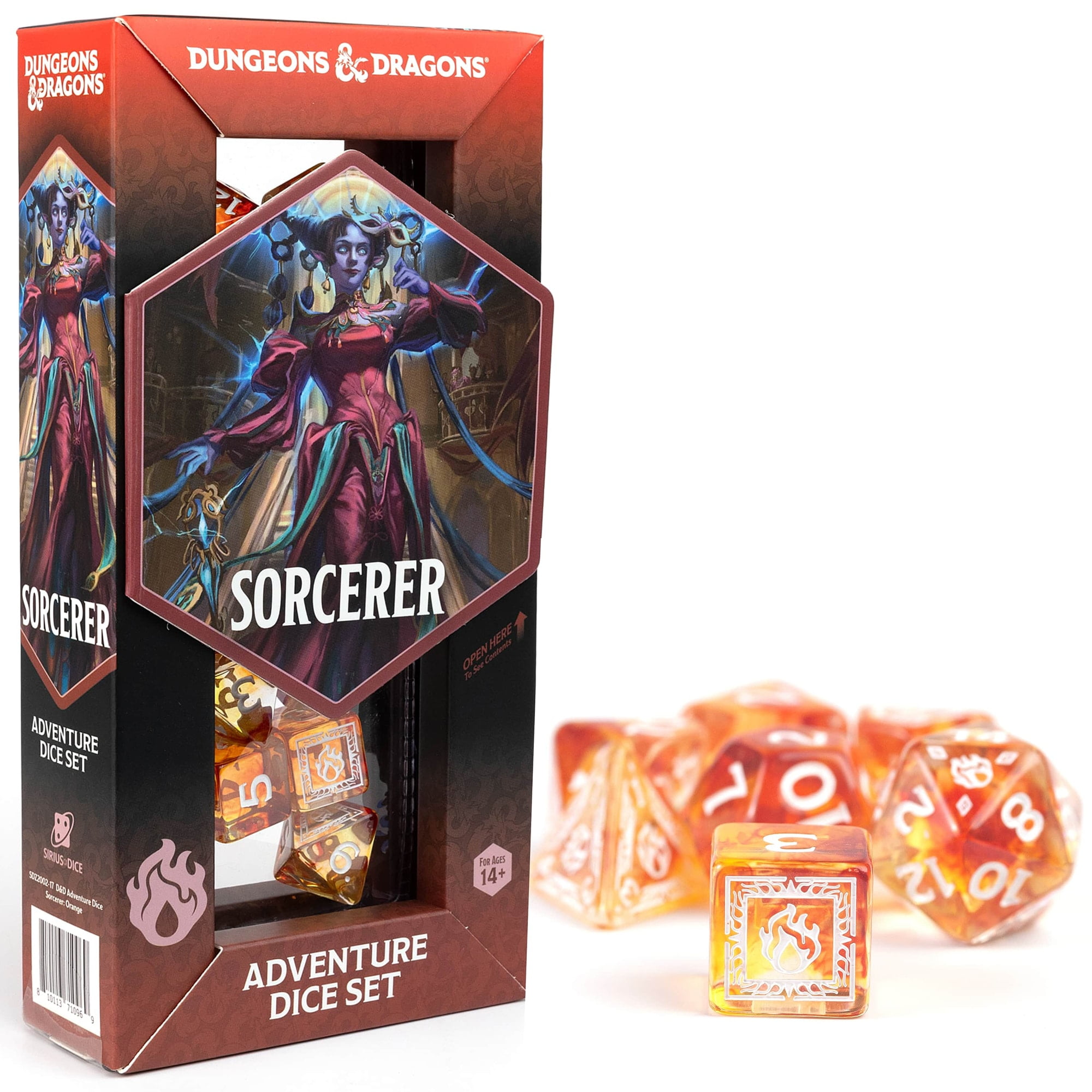 Dungeons & Dragons: D&D Adventure Dice: Sorcerer - Orange - 16pc RPG Set, Class Symbols, Roleplaying Game Accessory, Sirius Dice, Officially Licensed