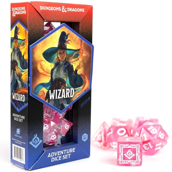 Dungeons & Dragons: D&D Adventure Dice: Wizard - Fuchsia - 16pc RPG Set, Class Symbols, Roleplaying Game Accessory, Sirius Dice, Officially Licensed