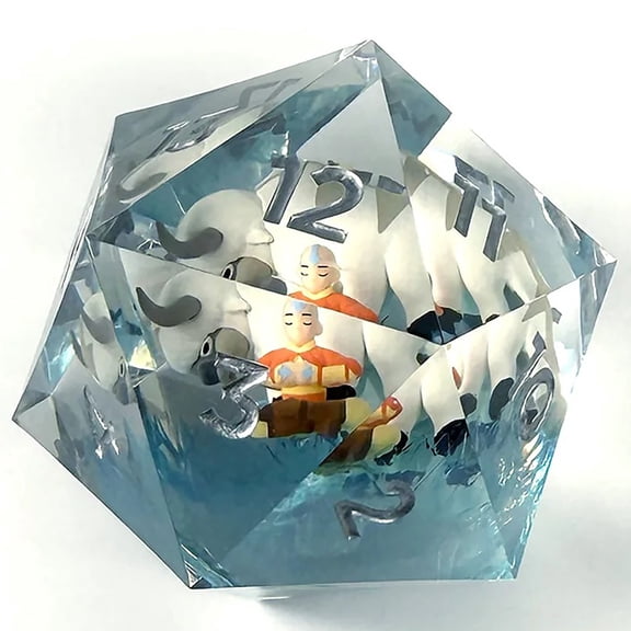 Magic The Gathering: Avatar the Last Airbender - 55mm Spindown d20 Life Counter - 3D Aang & Appa Figures In Resin, Orange & Blue, RPG Collectible Dice