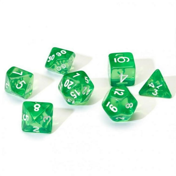 Sirius Dice SDZ000106 7 Piece Transparent Dice Set - Green & White