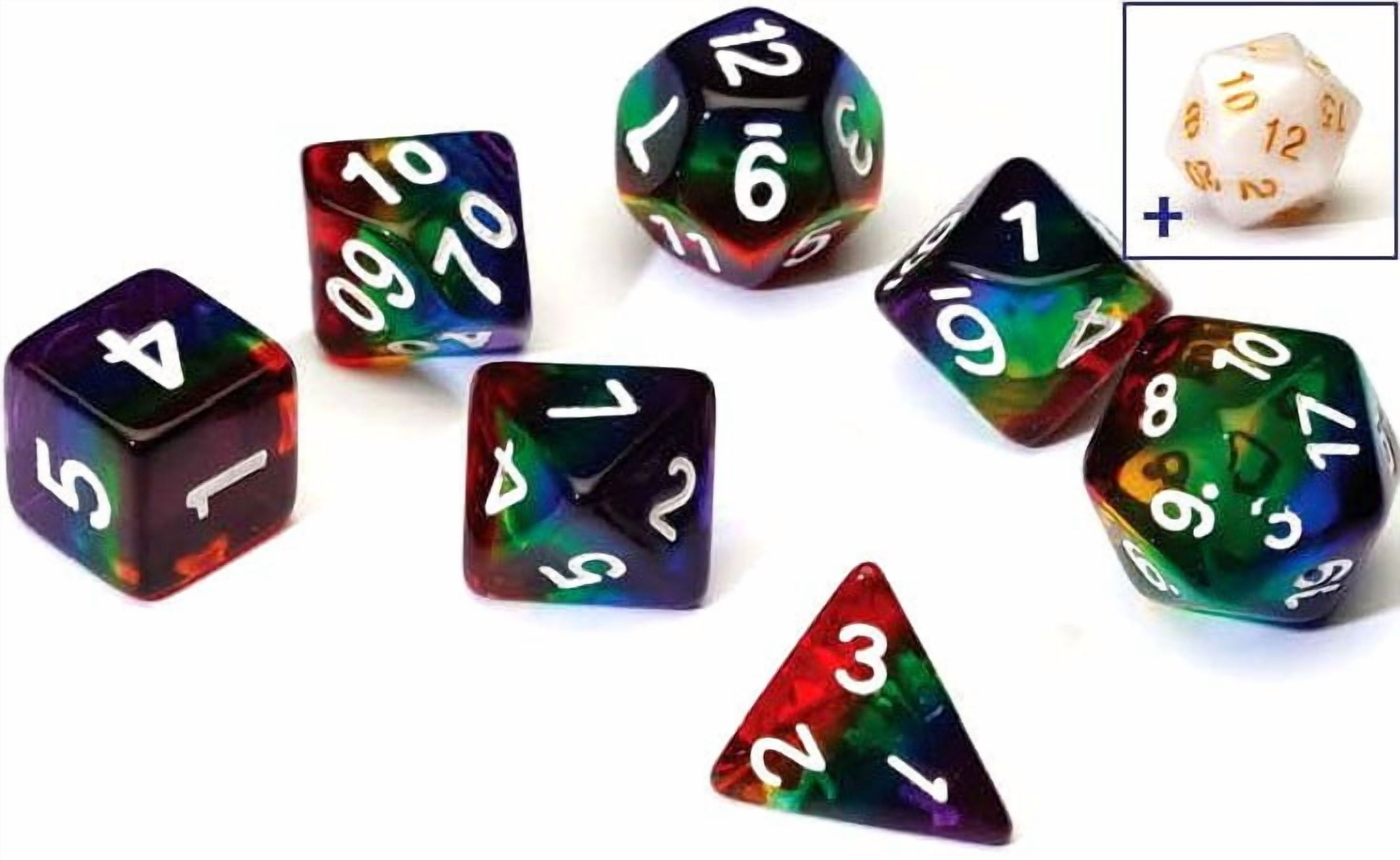 RPG Dice Set (7+1): Rainbow Translucent Resin