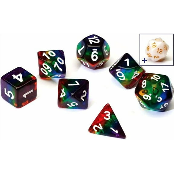RPG Dice Set (7+1): Rainbow Translucent Resin