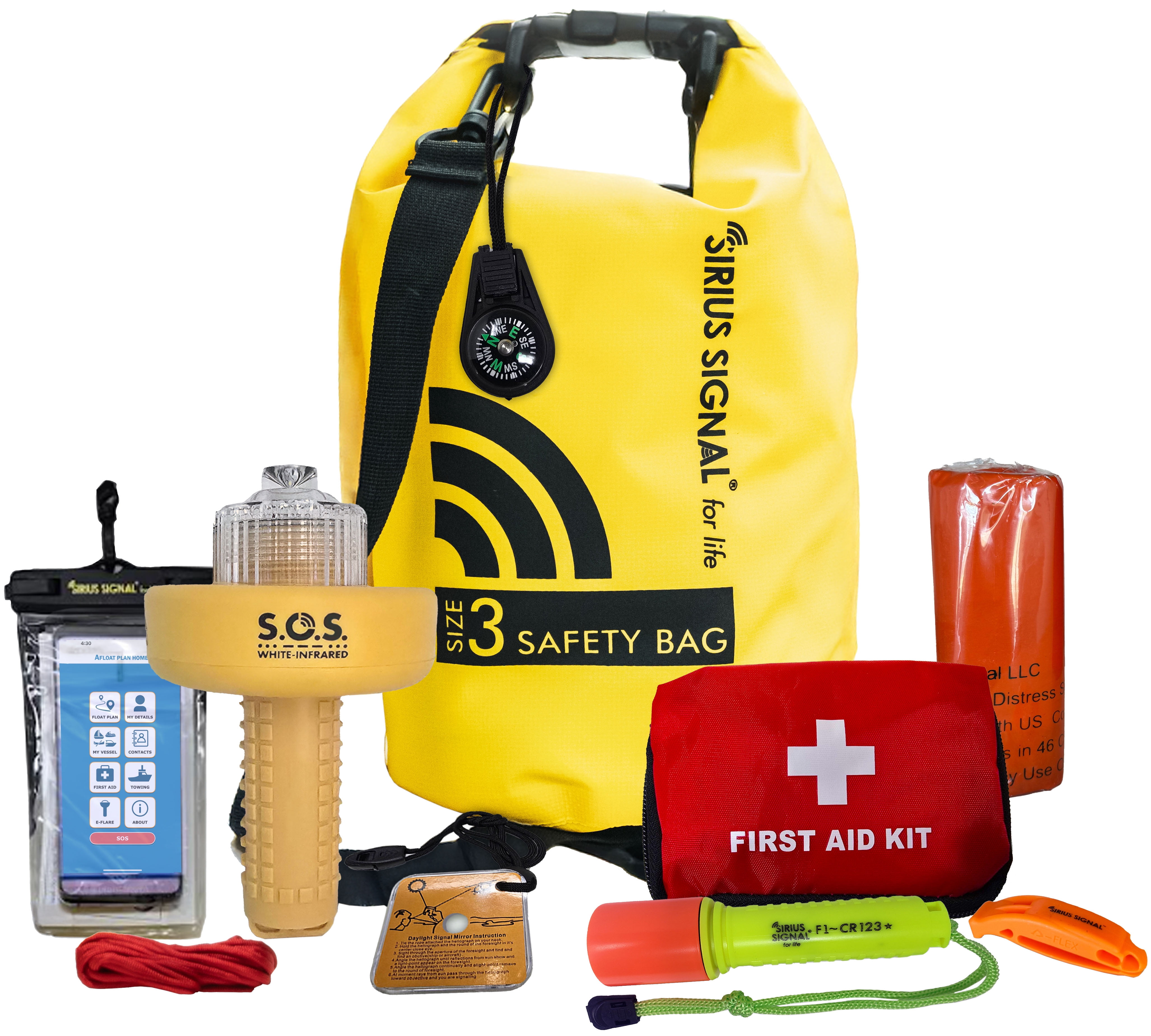 Sirius Signal SB-3L Boating Safety and Emergency SOS Dry Bag Kit for Kayaks, Boats, and Paddle Craft - USCG Approved