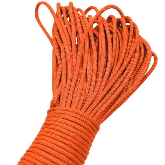 Sirius Survival 100ft Paracord Rope, 350lb Test, 4mm 7 Strand Core - Many Color Options - Orange