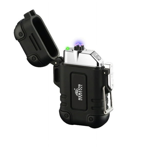 Sirius Survival Arc4 Waterproof/Windproof Plasma Lighter - Top-Facing Dual Arc - Rechargeable USB Electric Lighter for Outdoor Adventures with Whistle Lanyard - Black