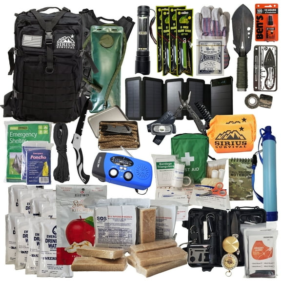 Sirius Survival Bug Out Bag - Premium Bugout Backpack Pre-Packed Survival Kit - Ultimate Bug Out Bag Backpack Survival Kit - Comprehensive Survival Bag - Go Bag Emergency Backpack - Black