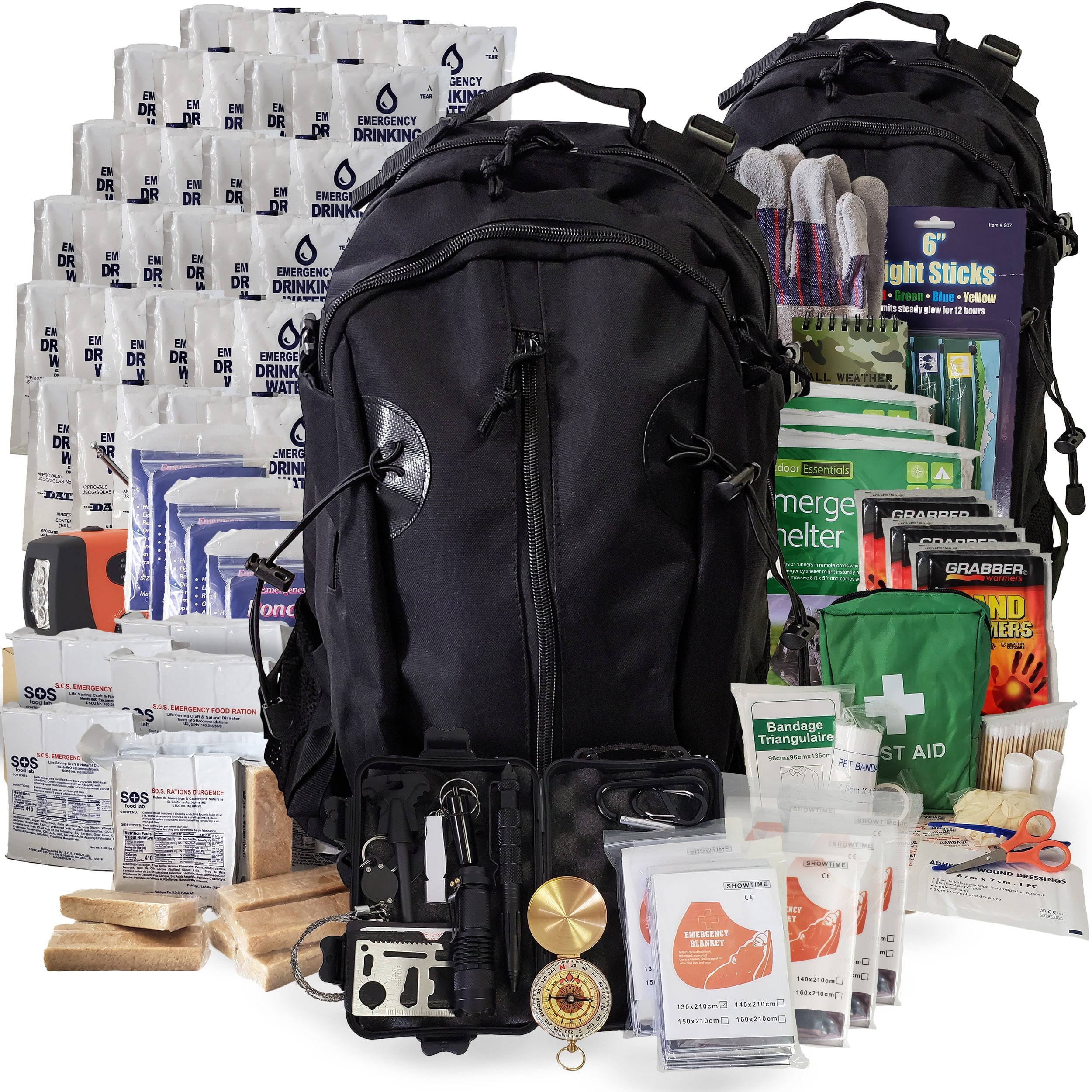 6 Person Emergency Kit / Survival Backpack for 72 Hours for Natural Disasters, Hurricanes, Emergency or Bug Out Situations – Black