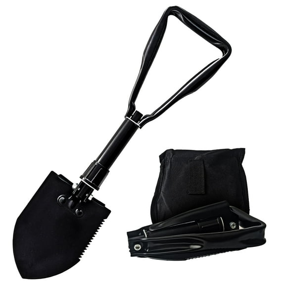 Sirius Survival Folding Shovel - Black Carbon Steel Heavy-Duty Compact Entrenching Tool for Camping, Hiking, Off-Roading, and Emergency Preparedness