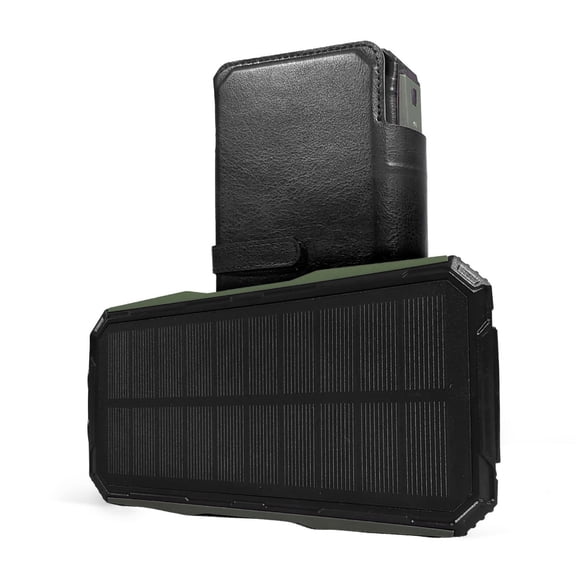 Sirius Survival SolarHub Fold Solar Charger - 20000mAh Portable 4 Solar Panel 6W &amp;amp; Power Bank with Dual LED Flashlight &amp;amp; Dual USB Output Ports - Green