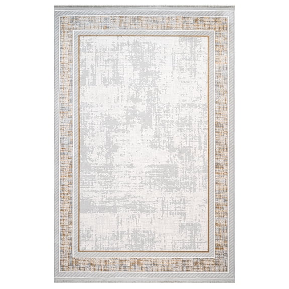 Sirk Beige Framed Acrylic Area Rugs for Living Room Jacquard Textured Modern Rugs Soft Geometric Rug for Bedroom Washable Rug Non-Slip Bohemian Carpet Perfect for Dining Room Office Beige