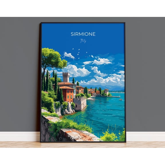 Sirmione Travel Print Wall Art, Travel Poster of Lake Garda, Sirmione Art Lovers Gift, Italy, Italian Lakes Art Gift, 12x18 UNFRAMED