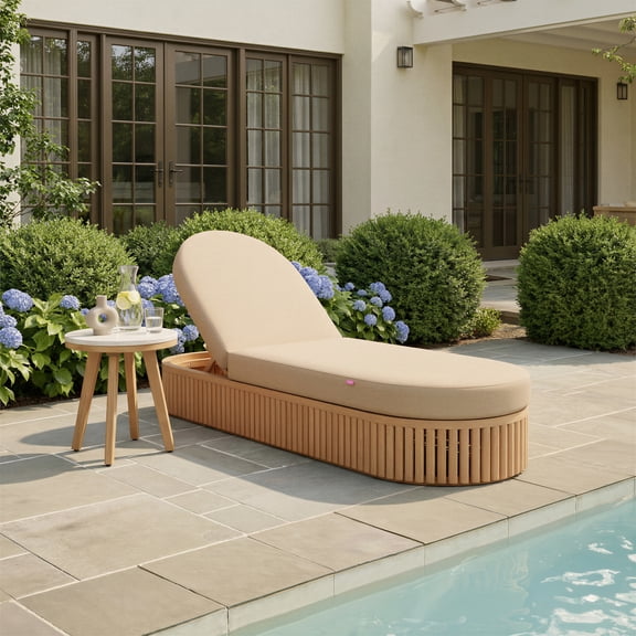 Siro Side Table Natural End Table, Modern Style, Laminated Travertine round shape tabletop, Solid Acacia Wood, Outdoor Living