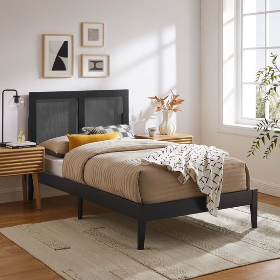 Sirocco Rattan and Wood Twin Platform Bed in Black