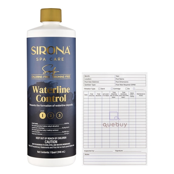 Sirona 82106 Simply Waterline Control 1 Qt - Chlorine-Free & Bromine-Free + QueBuy Pool Log Book