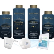 Sirona Simply Hot Tub Full Kit Metal Control, Waterline, Oxidizer, Sanitizer with My Garden Pool Test Strips, Scum Sponge Flower Oil-Absorbing Sponge and Measure Cup for Hot Tubs and Pools