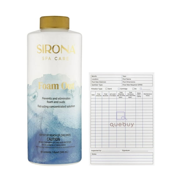 Sirona Spa Care Foam Out 82127 1Qt - Hot Tub Defoamer for Foam & Suds Control + QueBuy Pool Log Book