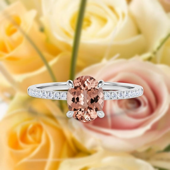 Sirprisingly Gift Minimalist 1.50 Carat Oval Morganite And Diamond Moissanite Engagement Ring, Classic Wedding Ring in 925 Sterling Silver With 18k White Gold Plating, Gift For Her, Promise Ring