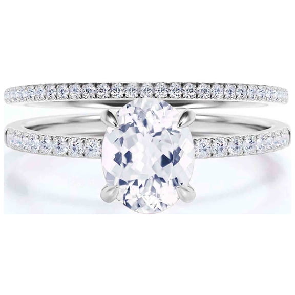 Sirprisingly Gift Minimalist 2.00 Carat Oval Cut Diamond Moissanite Engagement Ring, Classic Wedding Ring, One Matching Band In 10k Solid White Gold, Occasionally Gift For Her, Promise Ring