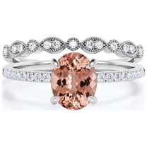 Sirprisingly Gift Minimalist 2.00 Carat Oval Cut Morganite And Diamond Moissanite Engagement Ring, Classic Wedding Ring, One Matching Band In 10k Solid White Gold, Occasionally Gift For Her