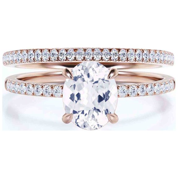 Minimalist 2.00 Carat Oval Cut Moissanite & Diamond Engagement Ring in 925 Sterling Silver with 18k Rose Gold Plating