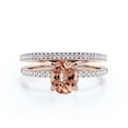 thumbnail image 1 of Sirprisingly Gift Minimalist 2.00 Carat Oval Morganite And Diamond Moissanite Engagement Ring, Classic Wedding Ring, One Matching Band In 925 Sterling Silver With 18K Rose Gold Plating, Gift For Her, 1 of 3