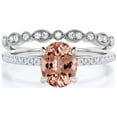 thumbnail image 1 of Sirprisingly Gift Minimalist 2.00 Carat Oval Morganite And Diamond Moissanite Engagement Ring, Wedding Ring, One Matching Band In 925 Sterling Silver With 18K White Gold Plating, Gift For Her, 1 of 3
