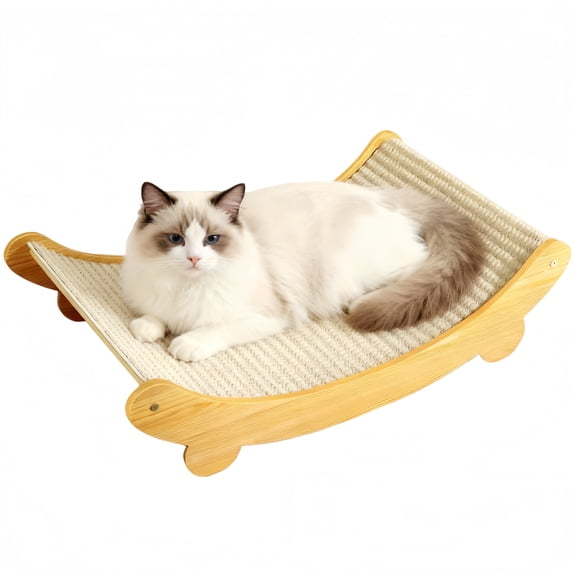 Sisal Cat Scratcher Bed Hammock Natural Wooden Scratching Pad for Large Cats