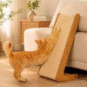 CheerPals Sisal Cat Scratcher, 24.8 Solid Wooden Cats Furniture L-Shape Scratching Post Climbing Vertical Pet Pad Board