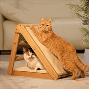 CheerPals Sisal Cat Scratcher Ramp with Cushion, 20 x 14.1 Large Foldable Scratch Board Cats Scratching Post, Wooden Pet Furniture