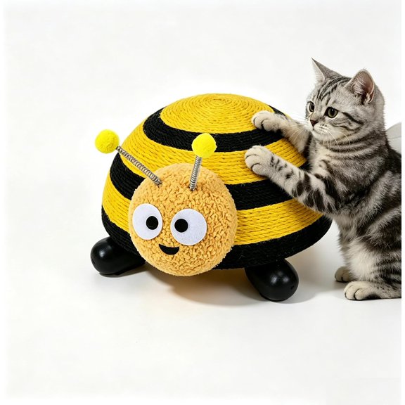 Sisal Cat Scratcher for Indoor Kittens, Cute Animal Shape Toy with Ball,Bee
