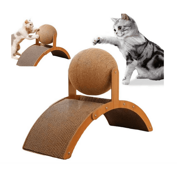 Sisal Cat Scratching Ball Toys, Interactive Cat Scratcher Board with Wooden Frame, Durable Scratch Toys for Indoor Cats, Wear-Resistant Ferris Wheel Design for Endless Fun!