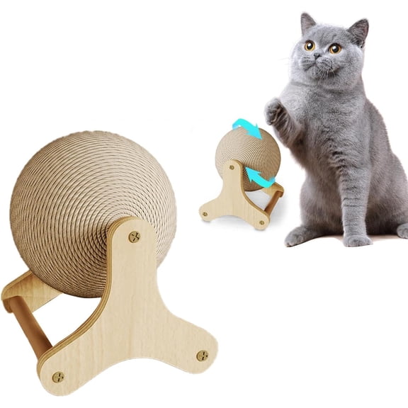 Sisal Cat Scratching Ball With Stand, Spinning Interactive Toy For Cats, Large