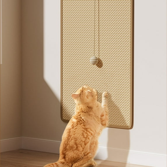 Sisal Cat Scratching Mat, Wall Mounted Sofa Protector Pad, Durable Claw Sharpening Board, Self-Adhesive No Drill Installation, 50x90cm, Natural Fiber Cat Toy Mattress for Furniture Protection