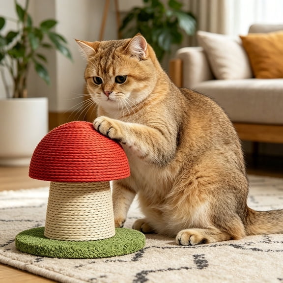 Sisal Cat Scratching Post,Scratching Posts for Indoor Cats,Mushroom Cat Scratching Post for Kitten & Small Cats, Mini Cat Tree Stable Base, Natural Sisal Scratcher with Hanging Ball(A)