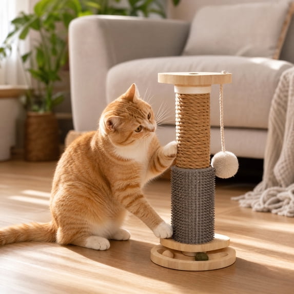 Sisal Cat Scratching Stand with Toy Ball for Cage 38cm Claw Care Rest Post
