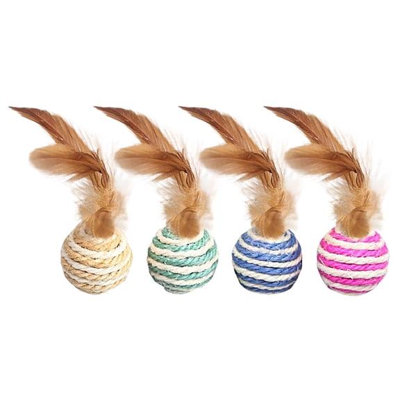 Sisal Cat Toy Ball With Feather, Interactive Teasing Play Ball, Built In Bell Sound Toy, Durable Natural Fiber Scratching Toy, Bite Resistant Exercise Toy For Indoor Cats