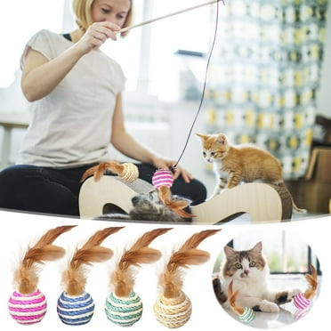Sisal Cat Toys with Feathers - 3-Pack Interactive Teaser Balls with Built-in Bell | Self-Play Scratching Balls for Kittens & Adult Cats | Soft Wool Yarn Balls for Exercise & Hunting Instinct
