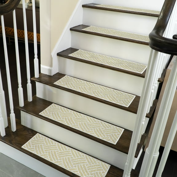 Sisal Design 9" X 28" Stair Treads - 70 % Cotton Anti-Slip Carpet Strips for Indoor Stairs-Easy to Install Stair Treads with Double Adhesive Tape-Safe, Extra-Grip, 4-Pack-Banana Cream Yellow