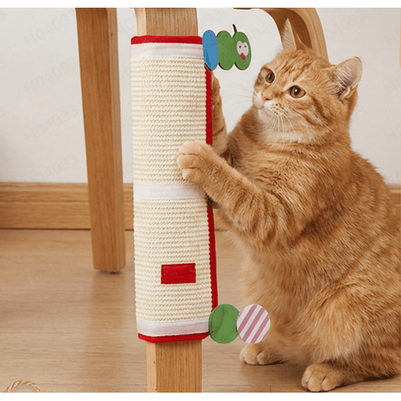 Sisal Mat Cat Scratcher & Furniture Protector - 21" x 20" Wrap-Around Couch Guard, Durable Natural Sisal Scratching Pad for Indoor Cats, Protective Floor Mat with Cute Caterpillar Design