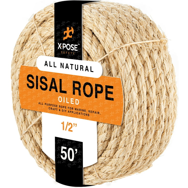 Sisal Rope - 1/2 Inch Thick Rope - 50 Ft Rope - Heavy Duty Durable Natural  Fiber Rope - Crafts, Cat Scratching Post, Cat Tree Rope Replacement,  Scratch Tower for Cats - Indoor/Outdoor Carpet 