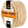 thumbnail image 1 of Sisal Rope - 1/2 Inch Thick Rope - 100 Ft Rope - Heavy Duty Durable Natural Fiber Rope - Crafts, Cat Scratching Post, Cat Tree Rope Replacement, Scratch Tower for Cats - Indoor/Outdoor Carpet, 1 of 5