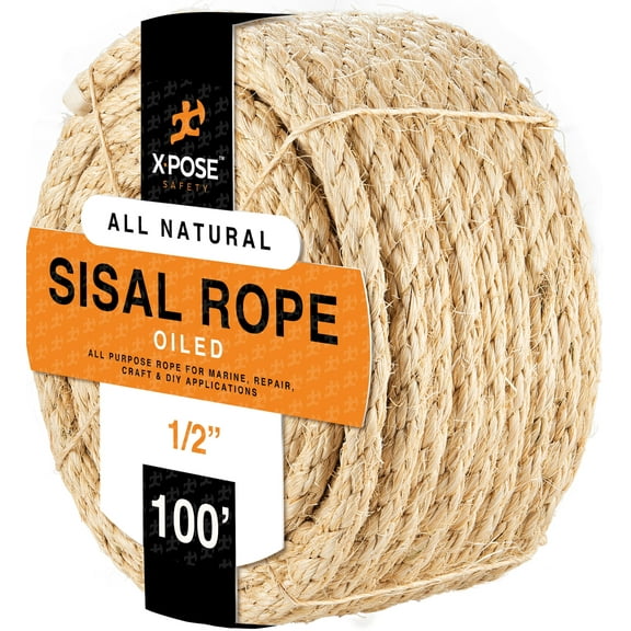 Sisal Rope - 1/2 Inch Thick Rope - 100 Ft Rope - Heavy Duty Durable Natural Fiber Rope - Crafts, Cat Scratching Post, Cat Tree Rope Replacement, Scratch Tower for Cats - Indoor/Outdoor Carpet