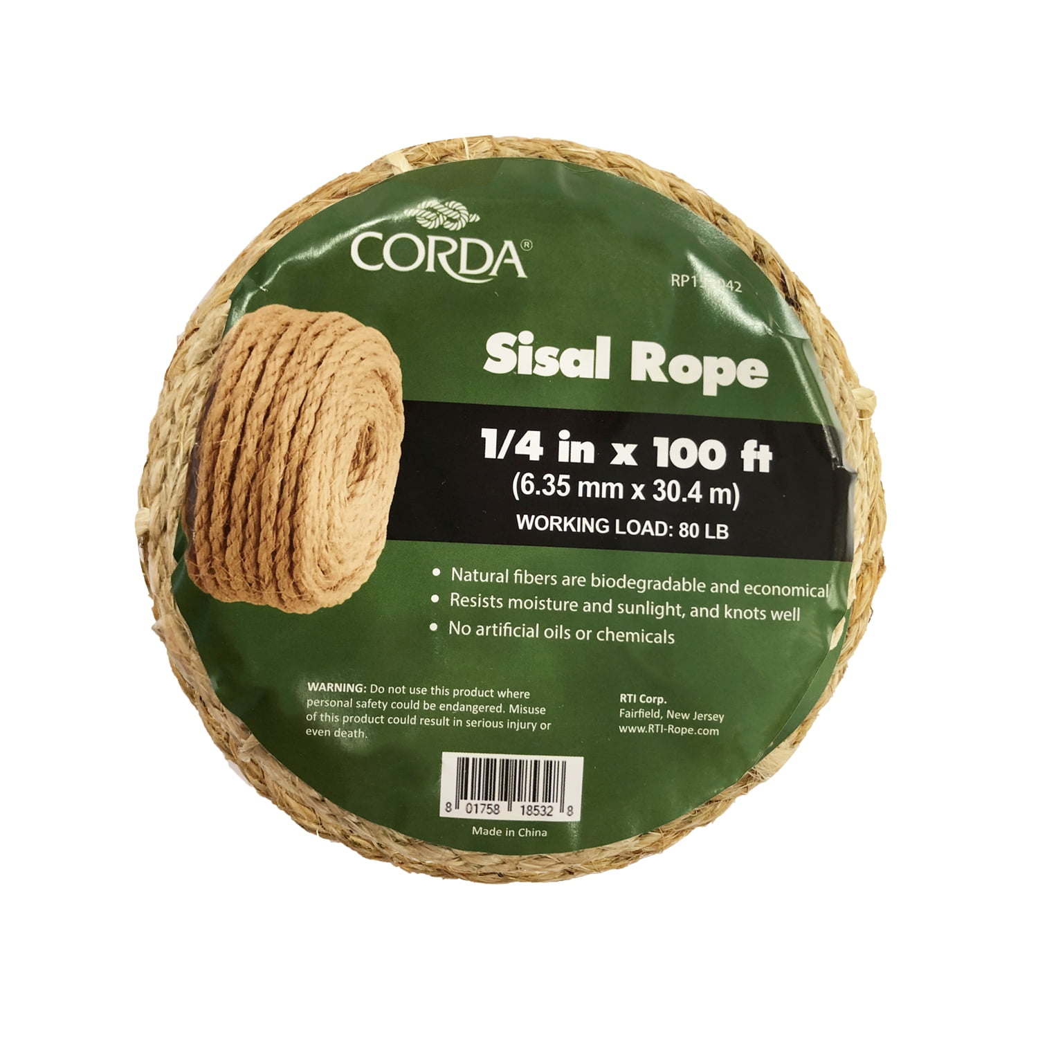 CORDA Sisal Rope, 1/4" x 100'