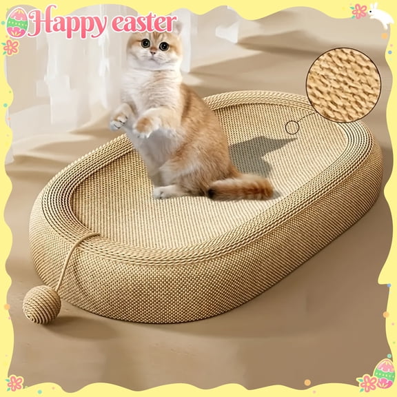 Sisal Rope Cat Scratching Post & Bed Combo - Durable No-Shed Design, Furniture Protector with Cozy Resting Spot for Cats