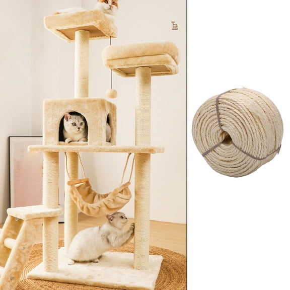 Sisal Rope DIY Soft Sturdy Cat Scratching Post Hemp Rope Replacement for Cat Toy 0.16in X 164ft White